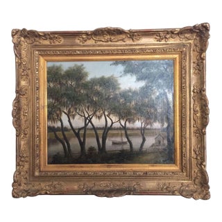 19th Century Impressionist Framed Oil on Canvas, Oakland Estuary by California Artist Joseph Lee For Sale