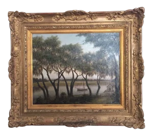 19th Century Impressionist Framed Oil on Canvas, Oakland Estuary by California Artist Joseph Lee