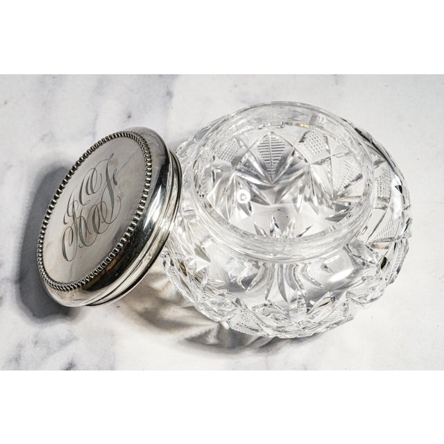Brilliant Antique Cut Crystal Powder Jar Sterling Silver Lid Edwardian Vanity Jewelry Box Luxury Home Decor For Sale - Image 10 of 15