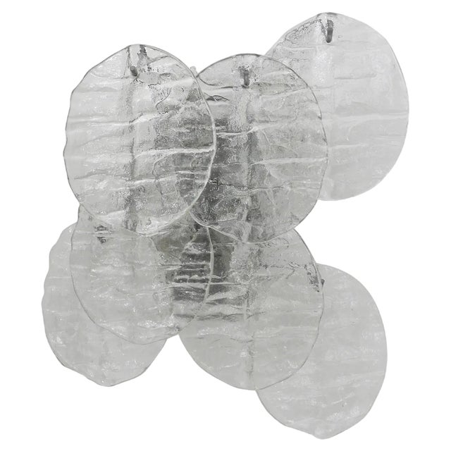 Blatt Ice Glass Disc Sconce by J. T. Kalmar for Kalmar, Austria, 1960s For Sale