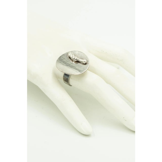 Metal Danish Modernist Sculptural Ring with Hand Holding Flame Torch by Ib Bluitgen size 7.5 For Sale - Image 7 of 7