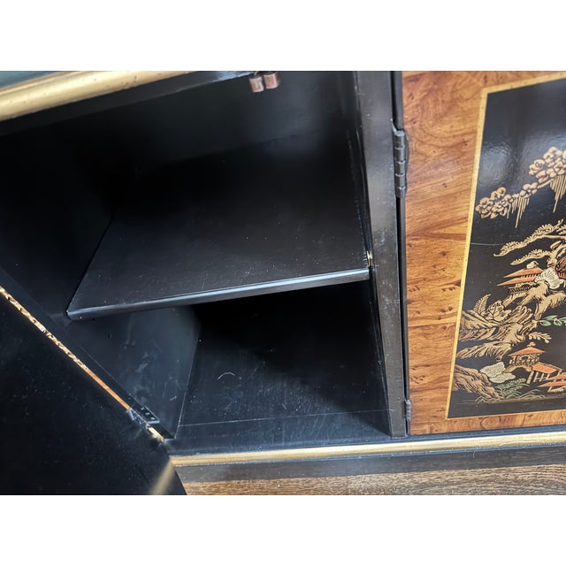 Black 1970s Drexel Heritage Chinoiserie Breakfront China Cabinet For Sale - Image 8 of 9