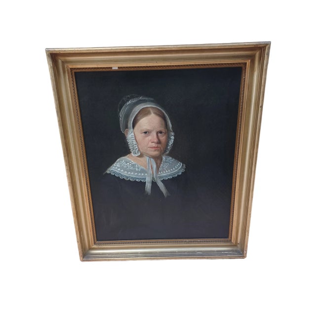 Antique Framed Oil on Canvas Portrait Painting of Woman in Bonnet For Sale In West Palm - Image 6 of 6