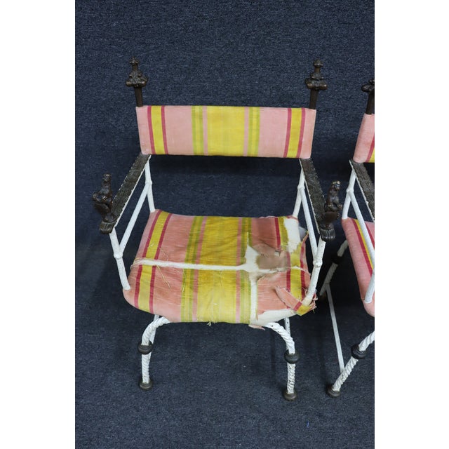 Pair of Italian Savonarola Style Iron Chairs With Figural Arms For Sale - Image 4 of 15