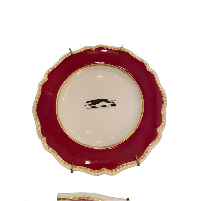 Set of 3 English Staffordshire Whippet China Plates For Sale - Image 4 of 4