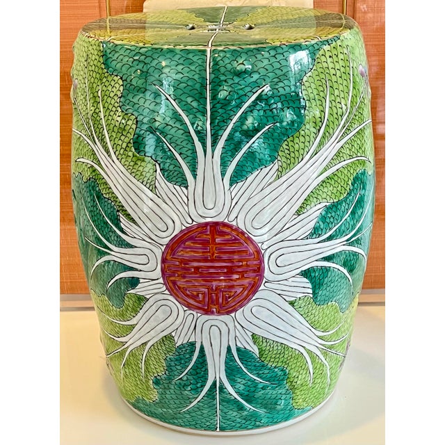 Ceramic Chinese Bok Choy Hand Painted Garden Stool – Famille Verte Jingdezhen Porcelain For Sale - Image 7 of 12