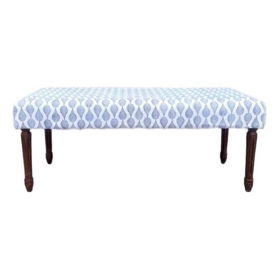 Vintage Lee Industries Mumbai Ink Fabric Upholstered Bench For Sale