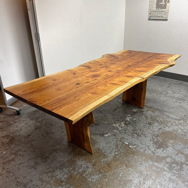 Contemporary Contemporary Acacia Live Edge Trestle Dining Table For Sale - Image 3 of 12