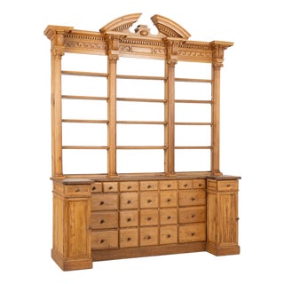 Large 19th Century Danish Pine Bookcase Display Cabinet Apothecary For Sale