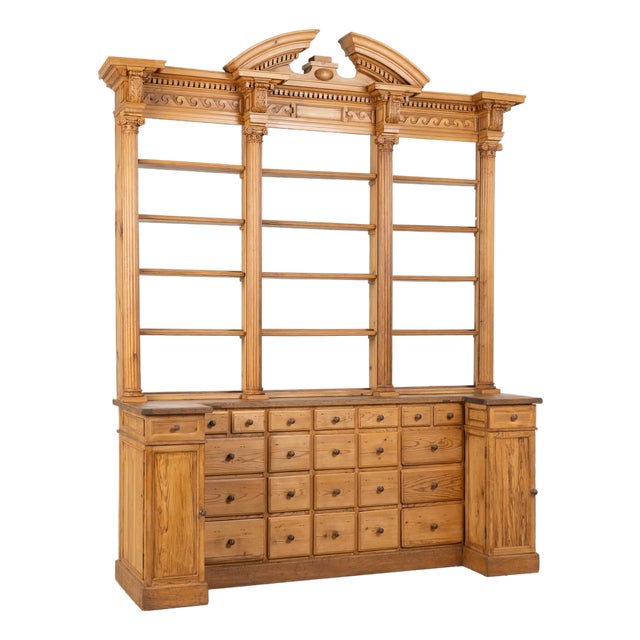 Large 19th Century Danish Pine Bookcase Display Cabinet Apothecary For Sale
