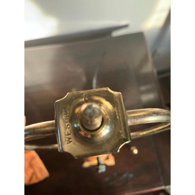 Brown Vintage Mid-Century Modern Wescal Table Lamp With Faux Tortoiseshell Shade & Verdigris Finish For Sale - Image 8 of 12