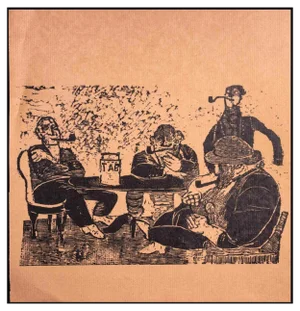 Unknown, Men Who Smoke the Pipe, Original Woodcut Print, Early 20th-Century
