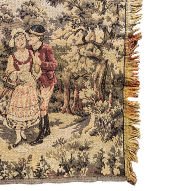 Textile Vintage French Aubusson Style Pastoral Courtship Jacquard Tapestry For Sale - Image 7 of 8