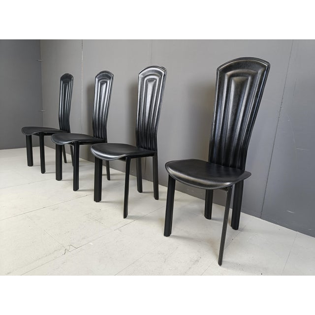 1980s Vintage Black Leather Dining Chairs, 1980s, Set of 4 For Sale - Image 5 of 10