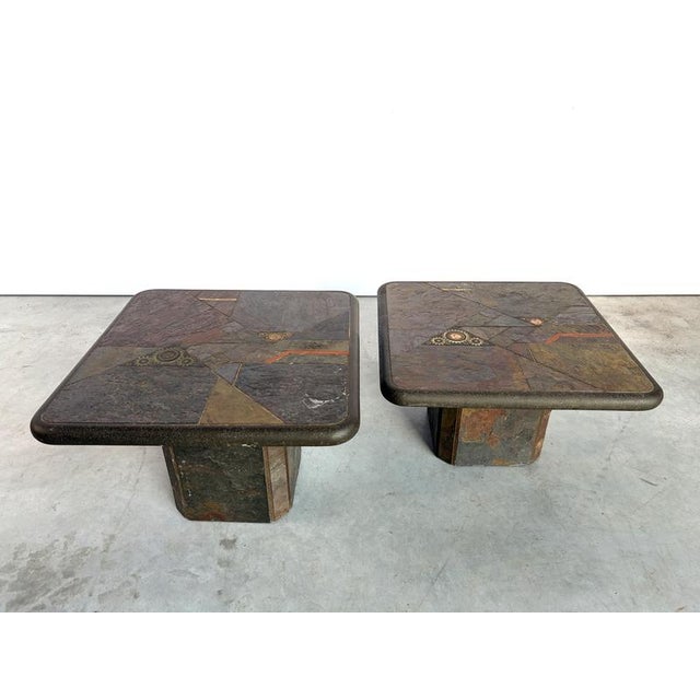 Vintage Brutalist Slate Stone Nesting Tables by Laub, 1980s, Set of 2 For Sale - Image 10 of 11