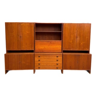 Three-Bay Teak Wall Unit by Hans J. Wegner for Ry Møbler, Denmark Danish Mid Century Modern For Sale