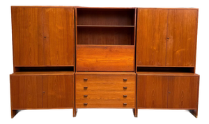 Three-Bay Teak Wall Unit by Hans J. Wegner for Ry Møbler, Denmark Danish Mid Century Modern