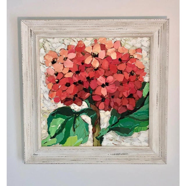 Wood Red Hydrangea Collage Painting For Sale - Image 7 of 7