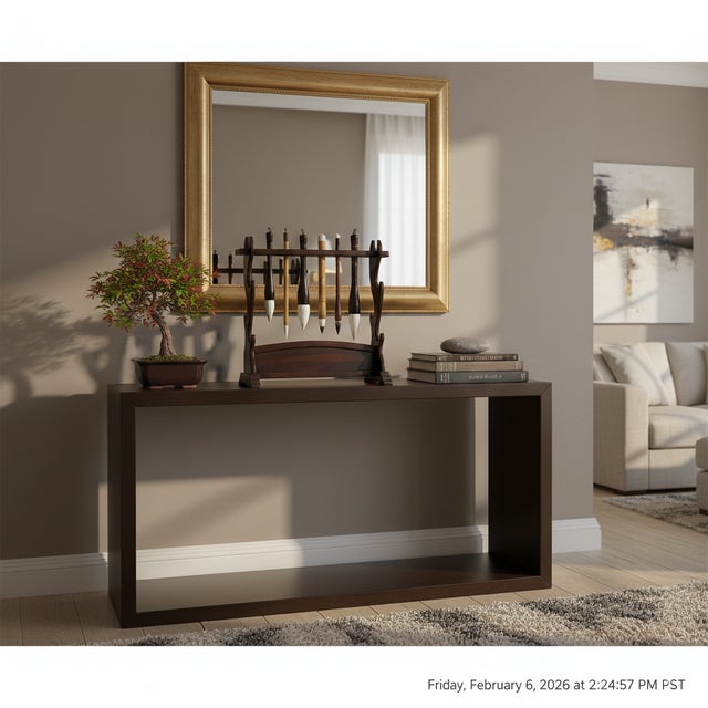 1990s Chinese Brown Wood Horizontal Pen Brush Holder Display Rack For Sale - Image 5 of 8