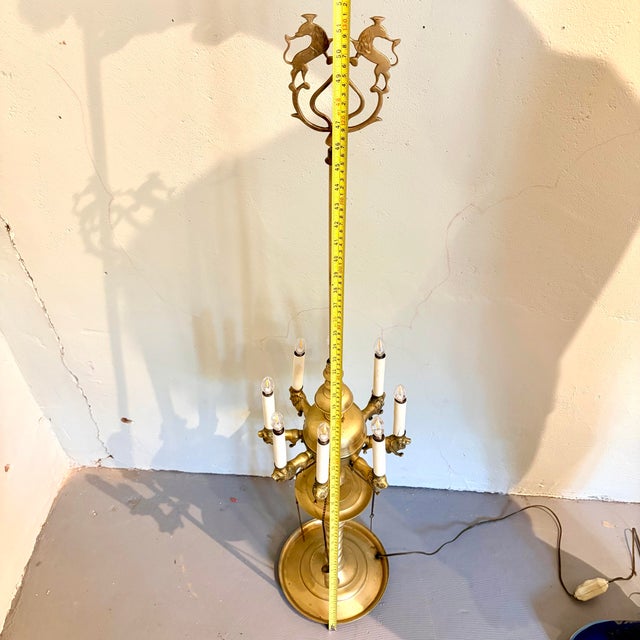 Antique Moorish Revival Lion Motif Brass Eight-Light Figural Lamp, Circa 1900 For Sale - Image 10 of 12