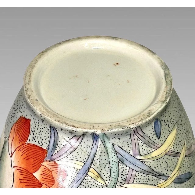 Orange Vintage Macau Chinese Porcelain Vase Hand Painted With Orange Lotus Flowers in the Kangxi Style For Sale - Image 8 of 8