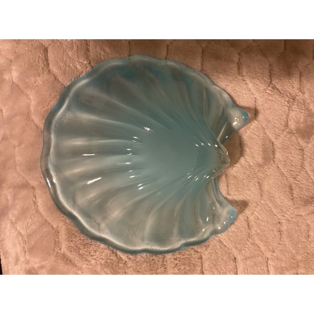 Murano Hand Blown Opalescent Blue Italian Art Glass Seashell Shaped Bowl For Sale In Raleigh - Image 6 of 8