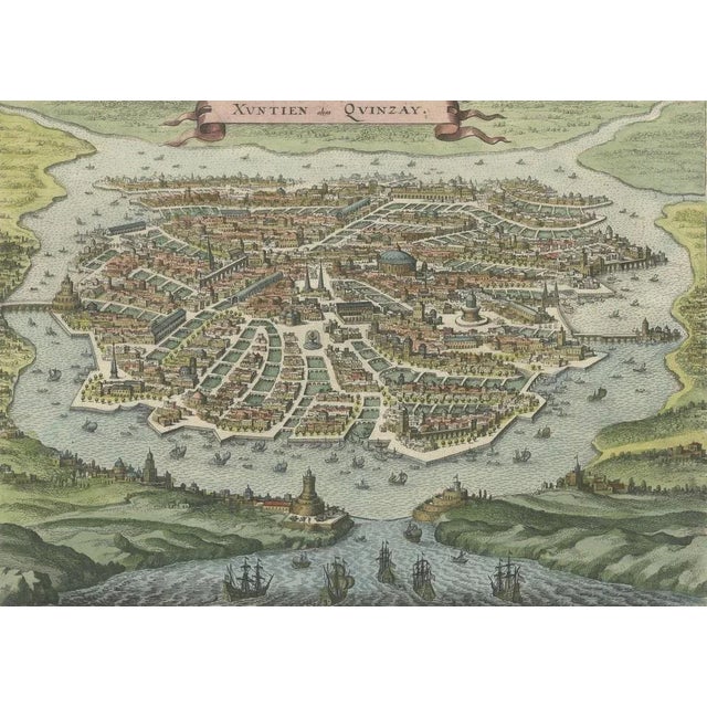 Antique Birds-Eye View of Hangzhou by Matthäus Merian, 1638 For Sale - Image 3 of 7