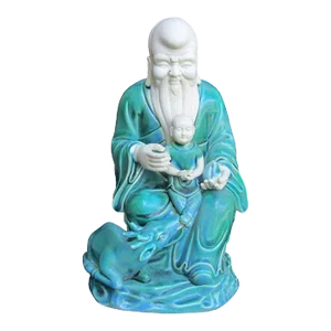 Chinese Oriental Porcelain Green White God of Longevity Statue