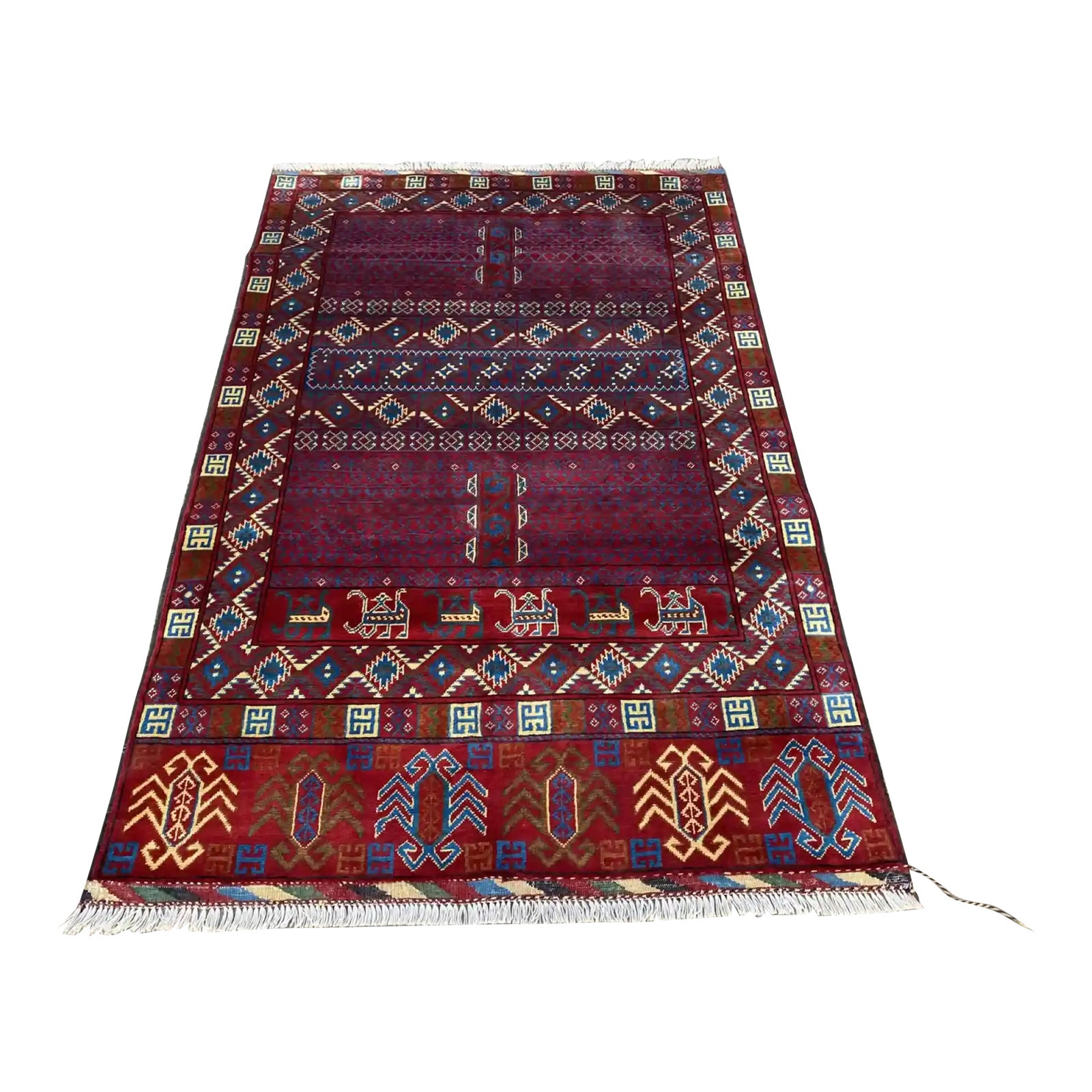 Hand-Knotted Wool Hatchlu Parda Rug - 4' X 6.1' | Chairish