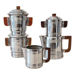 Vintage French Mokavar Chromed Copper Coffee Maker by E. Havard & Fils, 1950s, Set of 5 For Sale