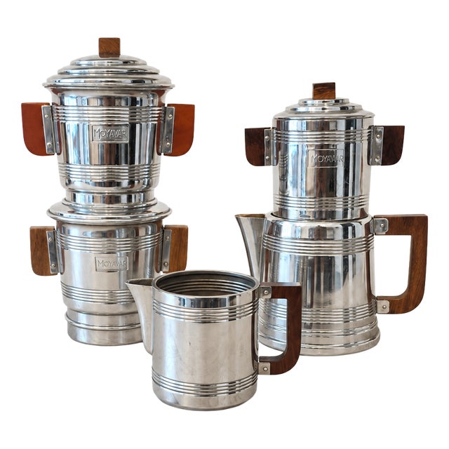 Vintage French Mokavar Chromed Copper Coffee Maker by E. Havard & Fils, 1950s, Set of 5 For Sale