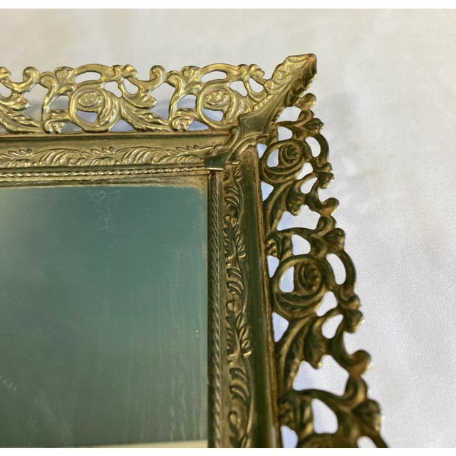 Early 20th Century Vintage Vanity Mirror Tray With Brass Rose Filigree Edging For Sale - Image 5 of 8
