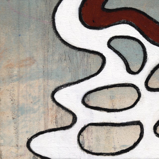 Jits in Napoli - Original Blue Neutral Organic Abstract Oil Acrylic and Charcoal Painting on Canvas For Sale - Image 4 of 9