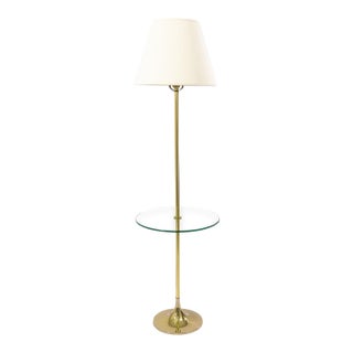 Vintage Laurel Lamp Company Brass and Round Glass Mid Century Modern Lamp Table For Sale