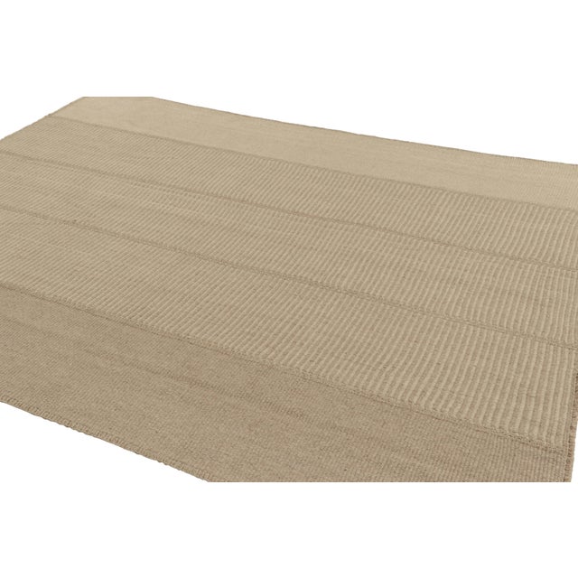 Rug & Kilim Rug & Kilim’s Contemporary Kilim With Textural Beige Stripes For Sale - Image 4 of 7