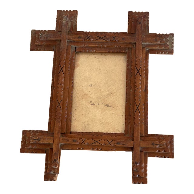 Antique Black Forest Folk Art Tramp Handcarved Photo Frame For Sale