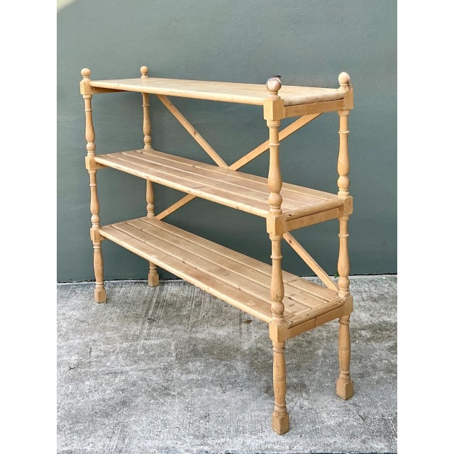 Rustic European Vintage Three-Tier Pine Shelf For Sale - Image 3 of 12