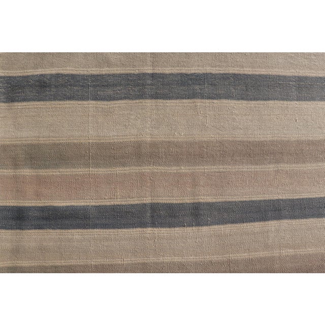 Vintage Turkish Gallery Kilim With Soft Neutral Stripes in Blue and Sand For Sale - Image 4 of 12