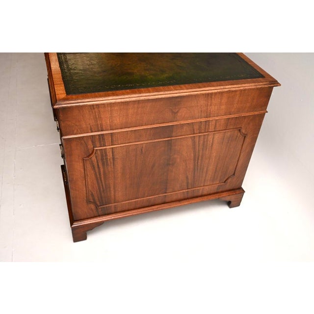 Vintage Georgian Style Pedestal Desk with Leather Top, 1930 For Sale - Image 10 of 11