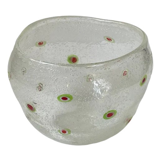 Hand-Blown Murano Bubble Glass Bowl with Flowers, 1960s For Sale