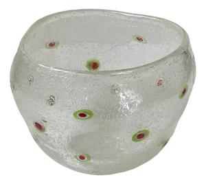 Hand-Blown Murano Bubble Glass Bowl with Flowers, 1960s