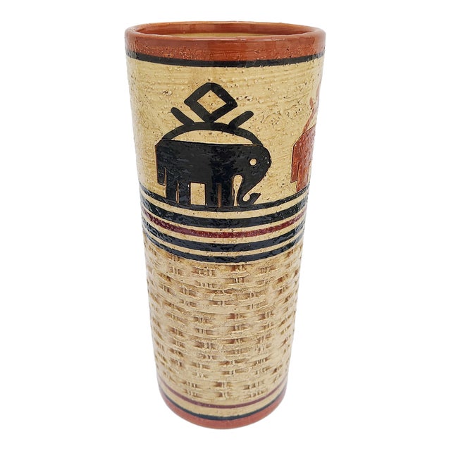 Vintage Ceramic Vase with Elephants by Aldo Londi for Bitossi, 1970s For Sale