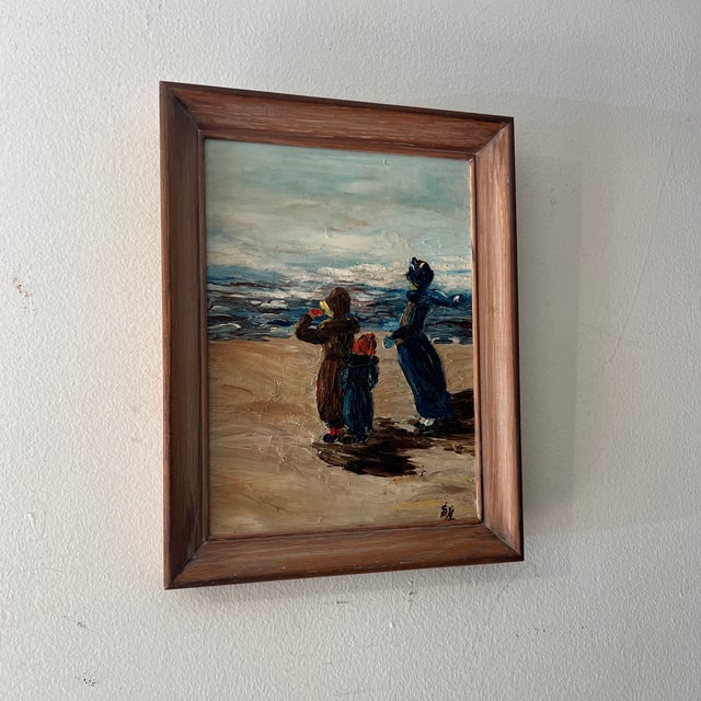 20th Century Oil on Board Framed Signed Impressionist Style Depicting Family at Seashore For Sale - Image 9 of 10