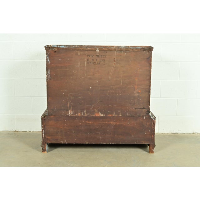 Berkey & Gay Style Antique Victorian Carved Walnut and Burl Wood Chest of Drawers | Circa 1930s For Sale - Image 14 of 15