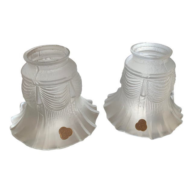 Vintage French Ruffled Satin Glass Sconce Light Shades a Pair For Sale