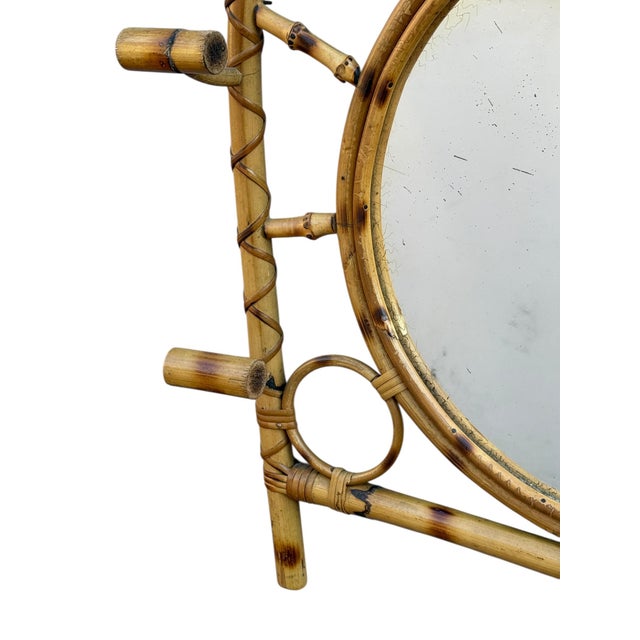 Vintage French Rotin Coat Rack Mirror, 1960s For Sale - Image 11 of 13