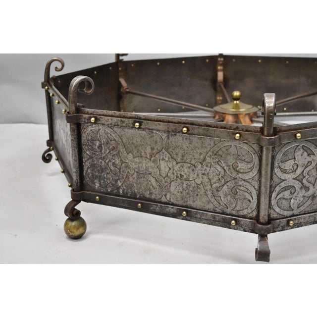 Antique Gothic Spanish Renaissance Steel Brass Octagonal Glass Top Coffee Table For Sale - Image 4 of 18