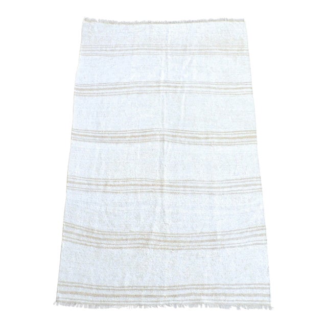 Vintage Rug Natural Stripe Turkish Sisal Hemp Kilim Rug - 3′10″ × 6′3″ For Sale