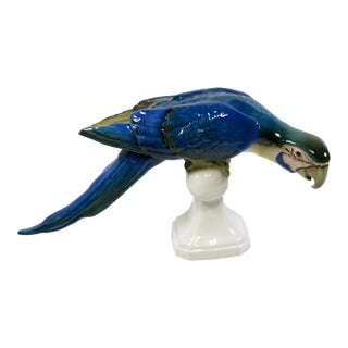 Mid-Century Royal Dux Porcelain Perching Macaw Parrot For Sale