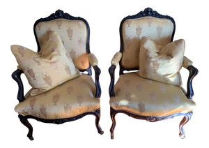 Antique Upholstered Louis XV Armchairs - a Pair